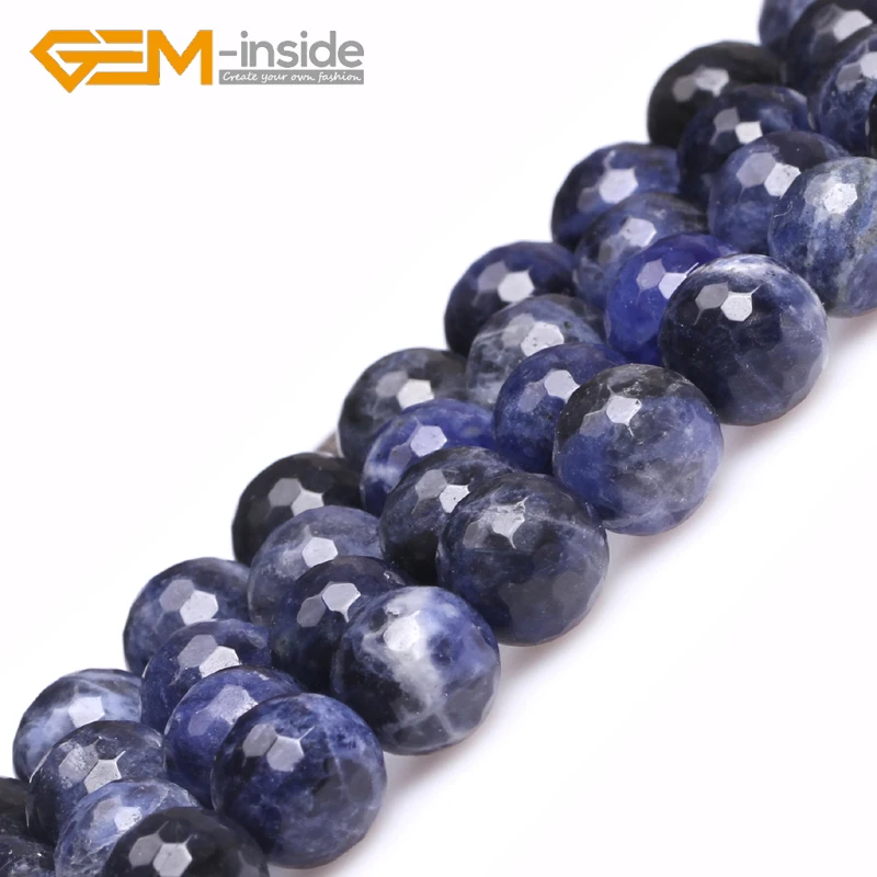 Round Faceted Sodalite Beads: 4mm 6mm 8mm 10mm 12mm Natural Stone Beads Loose Beads For Jewelry Making Strand 15\