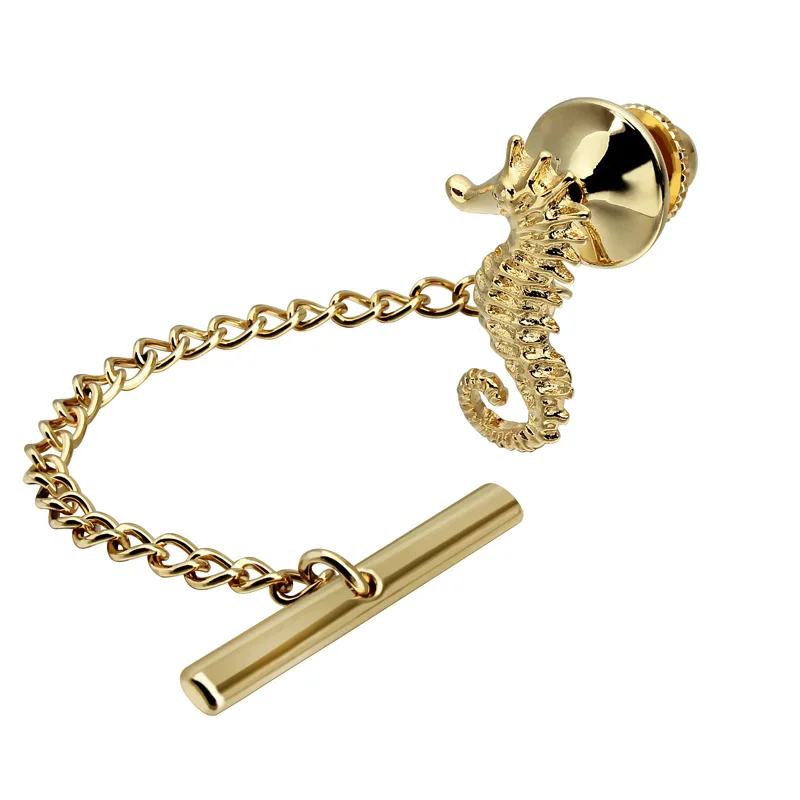 HAWSON New Design Seahorse Tie Tack Pin with Safety Chain for Regular Necktie Men's Jewelry