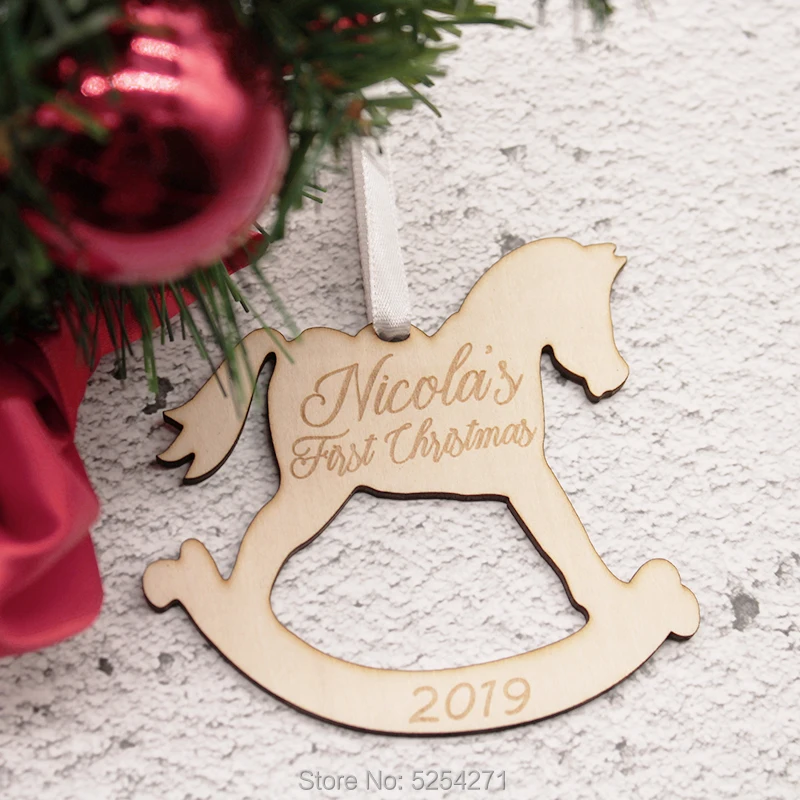 

Personalized laser cut horse ornament　Custom wood horse with name，Rocking horse ornament,Christmas Ornament ， Wood Ornament