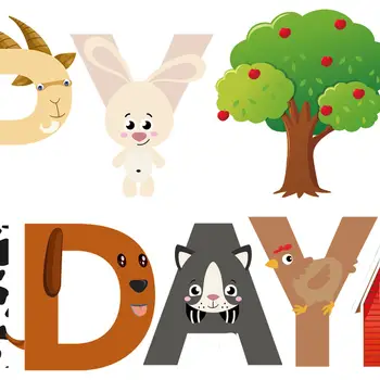 Gårdstema grattis på födelsedagen bokstäver banner dra flagga barnens dag babyshower dekoration lada väderkvarn djur 6 best sales Happy birthday animals - №3