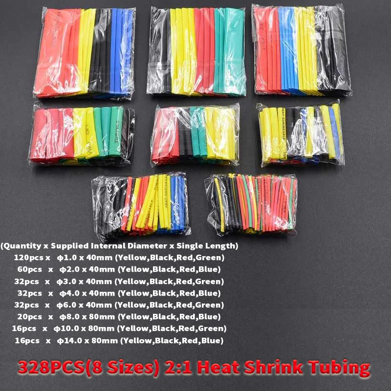 127/164/328/530pcs Heat Shrinkable Tube Kit Shrinking Assorted Polyolefin Insulation Sleeving 2:1 DIY Wire Repair shrink tube