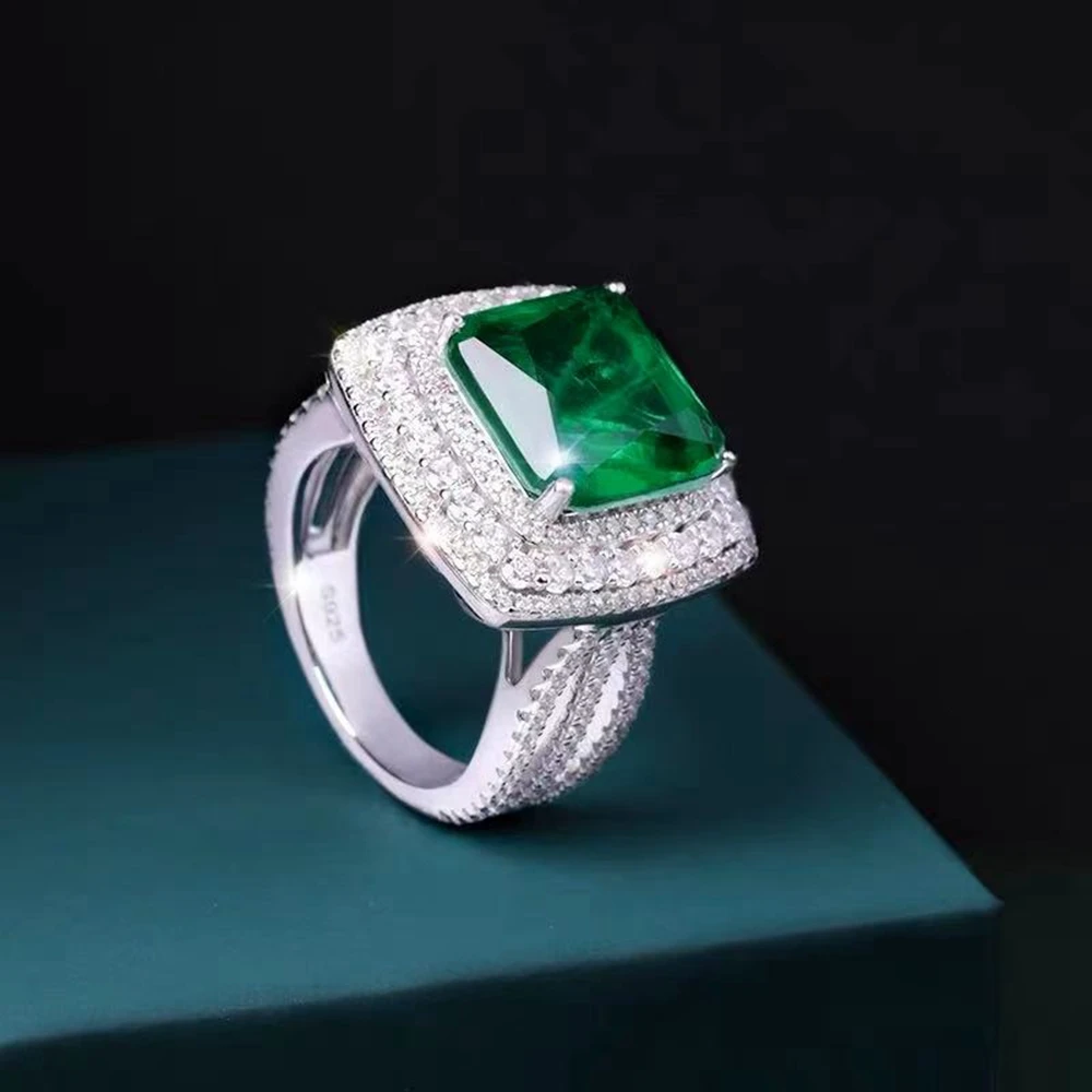 Wuiha vintage 925 prata esterlina princesa corte criado moissanite esmeralda pedra preciosa casamento anel de noivado jóias finas feitas sob encomenda