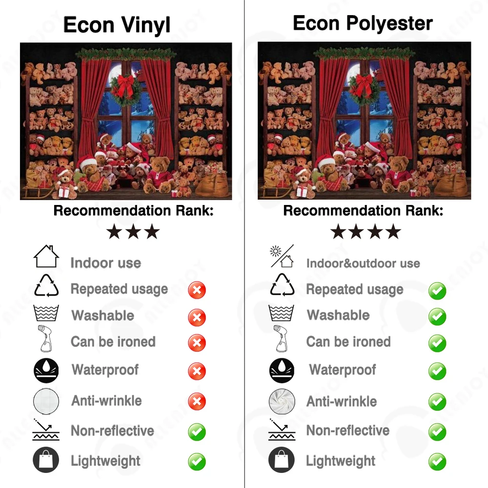 Allenjoy Christmas Party ฉากหลังของเล่นหมีผ้าม่านฤดูหนาวพวงหรีด Bowknot Santa หมวกหิมะทิวทัศน์ Windows Photocall พื้นหลัง