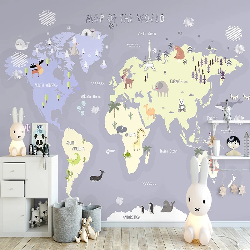 

Custom 3D Wall Mural Cartoon World Map Animal Wallpaper Children's Bedroom Indoor Background Wall Decor Papel De Parede Infantil