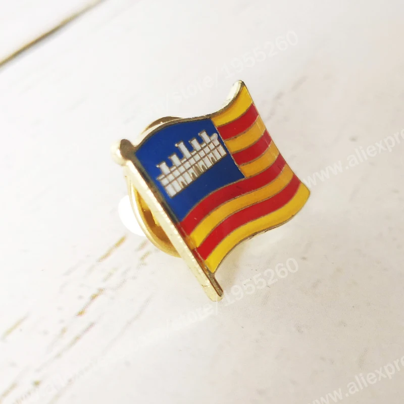Balearic Flag Lapel Pins Spain Provincial Nationalities Region Brooch Crystal Epoxy Metal Enamel Badge