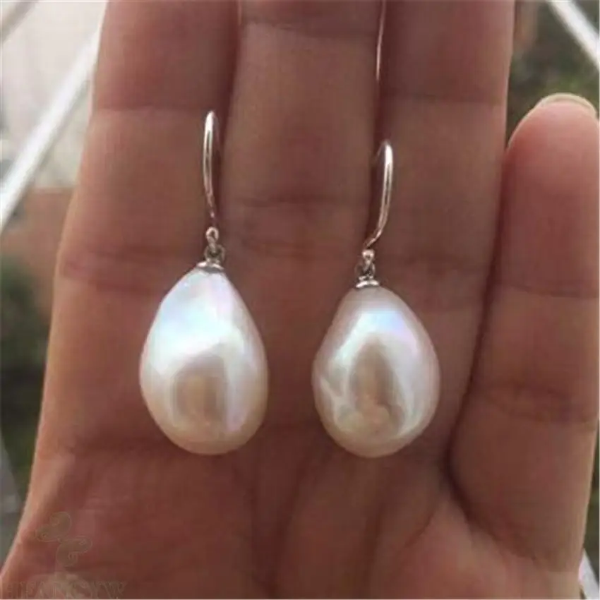 Fashion 11-12mm White Baroque Pearl Earrings 18k Ear Stud Earbob Real Dangle Irregular Jewelry Aurora Accessories Classic