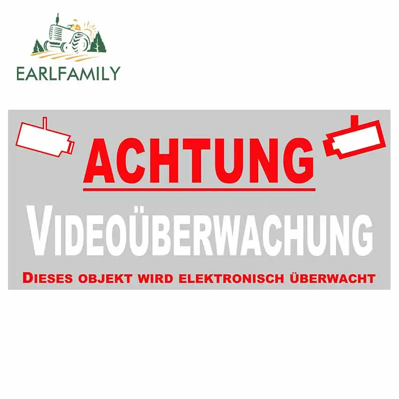 EARLFAMILY 13cm x 6.1cm for Achtung Video Spotlight Car Stickers Cartoon VAN Bumper Laptop Trunk Decal Cartoon Car Assessoires