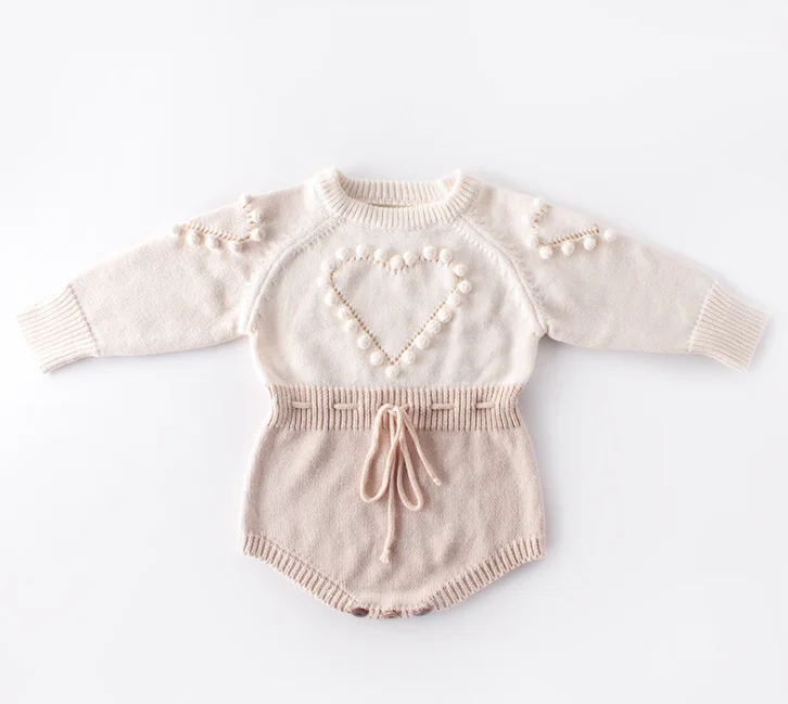 Winter Newborn Infant Kids Baby Girls Bodysuits Knitted Jumpsuit Toddler Hairball Heart Shape Sweater Bodysuits Warm Clothes