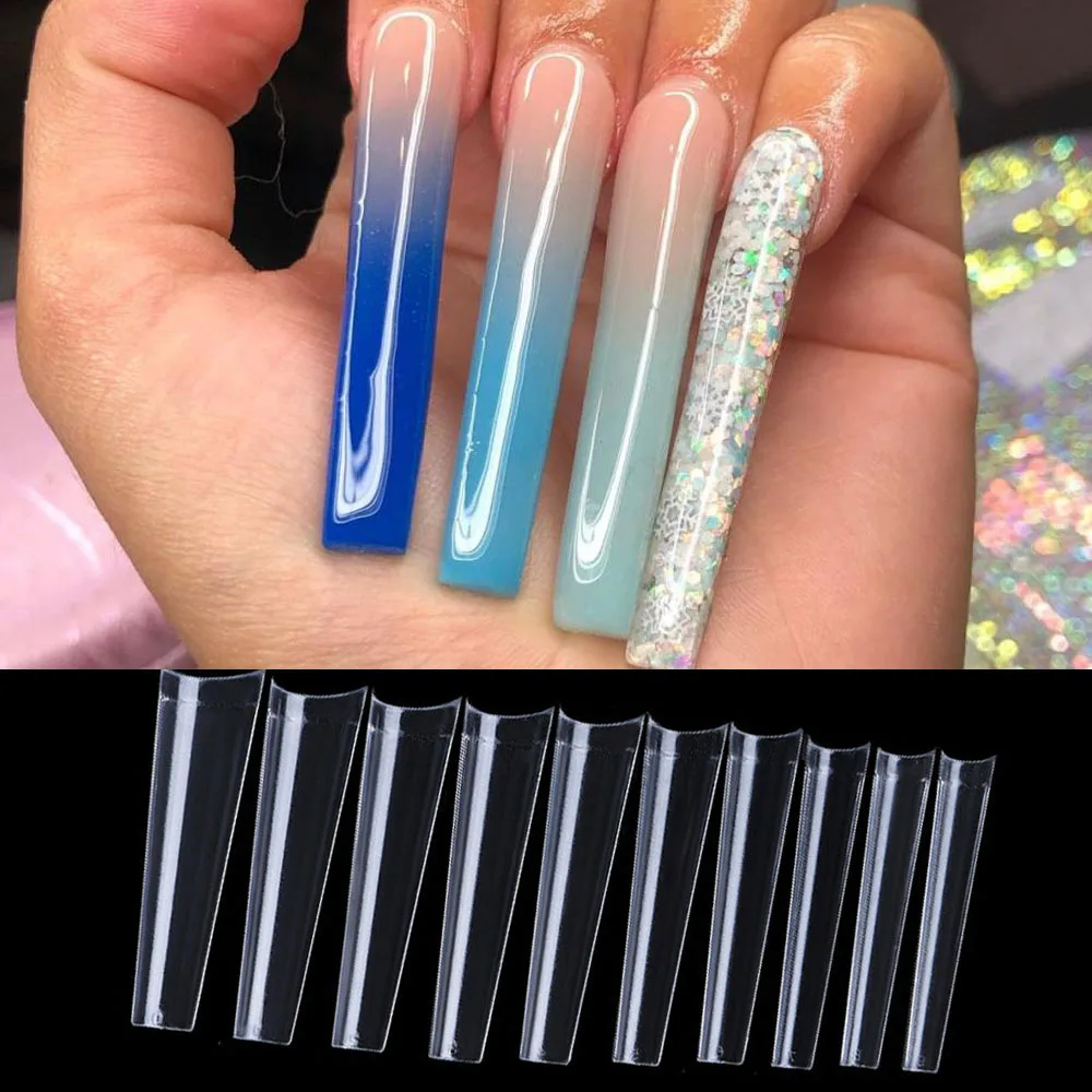 

240pcs/Bag 3XL No C-Curve Square/Ballerina/Coffin Nail Tips Clear/Natural Straight Long XXXL Traceless Nail Art Fake False Nails