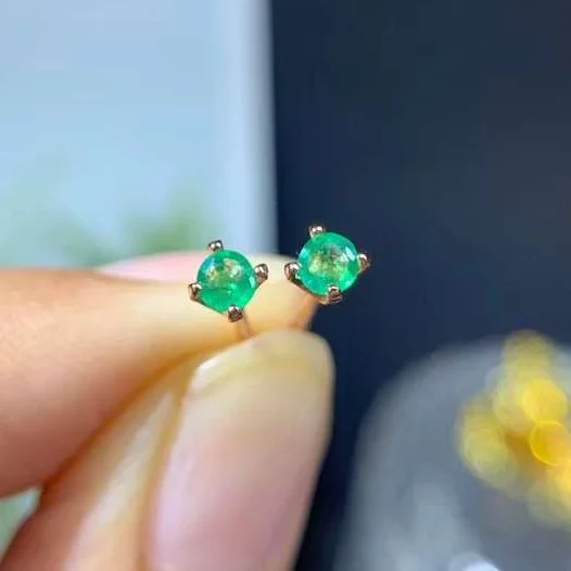 Small Silver Emerald Stud Earrings for Office Woman 3mm 100% Natural Emerald Earrings 925 Silver Emerald Jewelry