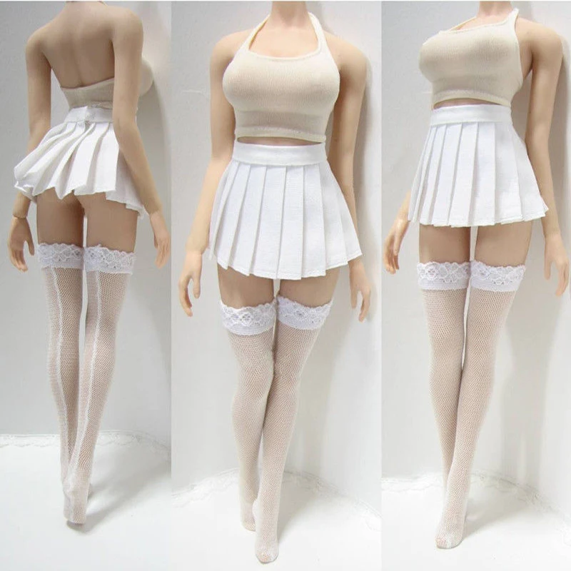 In Stock 1/6 Scale Female Clothes Set Tight Camisole & White Dress & Stocking Clothes Set for 12 inches Woman Action Figure Body