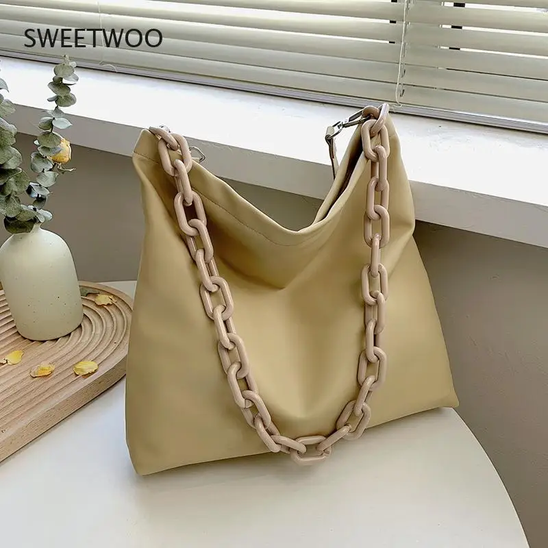 Candy Color Chain Design Small Soft Pu Leather Bucket Crossbody Bags for Women 2021 Trend Lady Chain Branded Shoulder Handbags