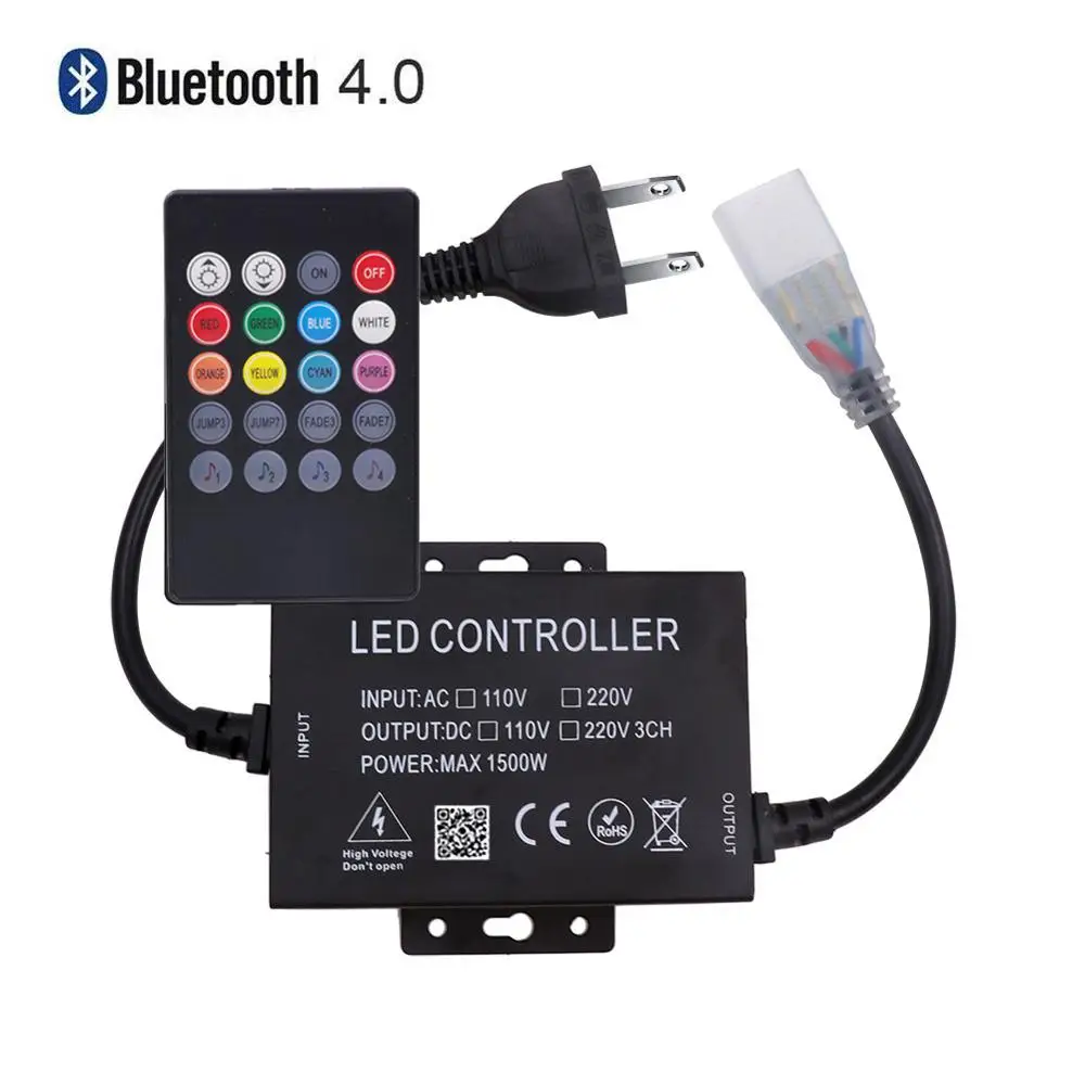 20key Bluetooth-compatible Music Remote Control Kit RGB 1500W Led Controller 110V 220V Led Dimmer With US EU UK AU Power Plug