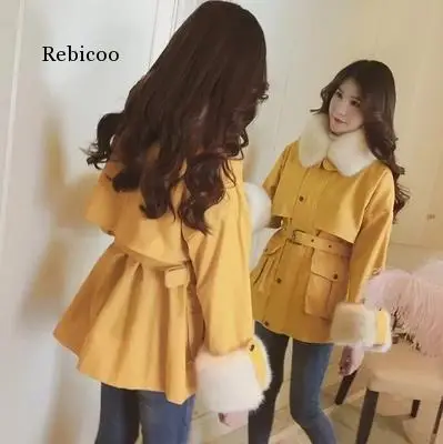

Fashion New High quality Large Fur Collar Waist And Velvet Tooling Cotton Women's Long Thick Cotton Padded Denim Coat