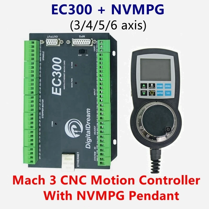 24VDC EC300 3/4/5/6 Axis 300Khz Mach 3 CNC Motion Controller NVMPG Pendant For DIY Router Milling Machine Manufacturing Plant