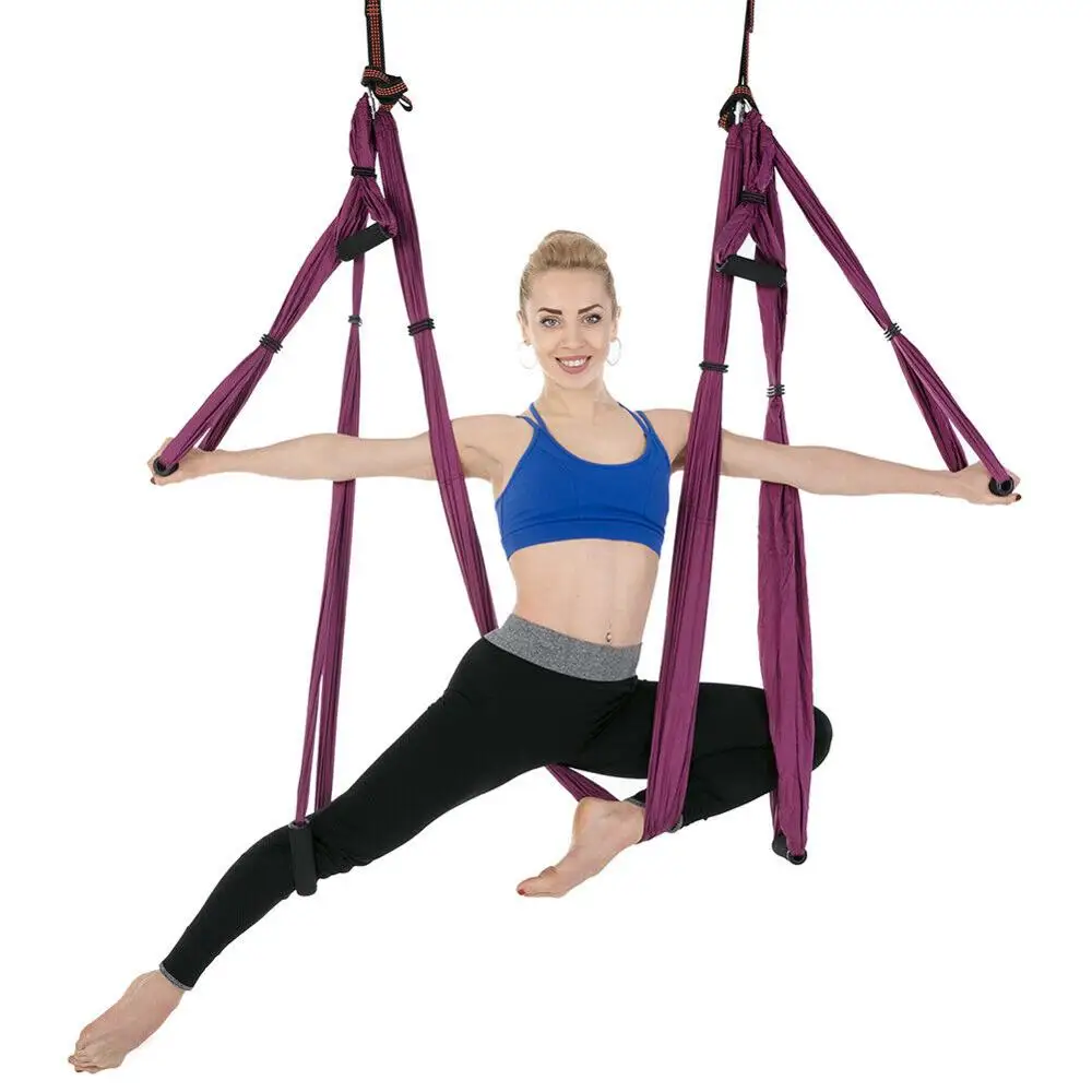 6 Handles Anti-Gravity Yoga Hammock Trapeze Home Gym Hanging Belt Swing Strap Pilates Aerial Traction Device 2.5*1.5m