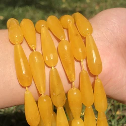 Natural Faceted Yellow Chalcedony Jades Stone Water Drop Loose Beads For Jewelry Making Diy Bracelet Accessorie 10x30mm