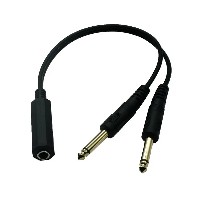 1pc 6.35mm 1/4 inch Stereo TRS Female to 2 Dual 6.35mm Plug Mono TS Male Y Splitter Cable Stereo Audio Cord