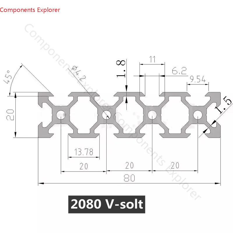 Arbitrary Cutting 1000mm 2080T-solt Al 2080V-solt European Standard Aluminum Extrusion Profiles For 3D Printer Parts CNC DIY