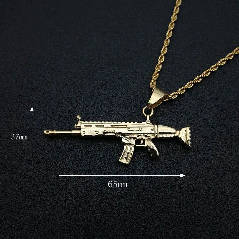 Punk Style Hiphop Gun Weapon scar Rifle Gun Pendant Chain Necklace Men Party Wearriing Golden Color Necklaces