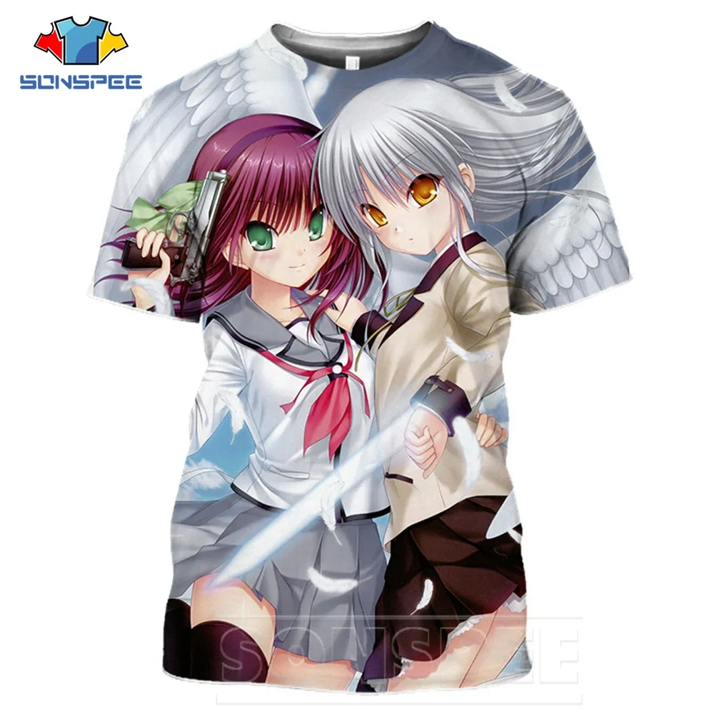 SONSPEE T Shirts 3D Print Cartoon Short Sleeve Men\'s T-shirts Hip Hop Women Anime Angel Beats Girl Tops Sexy  Men Tees Street