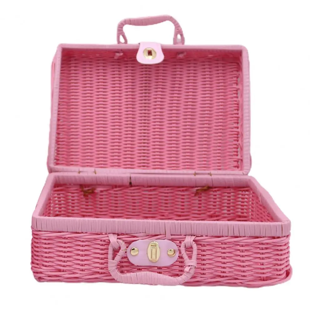 

Handmade Rattan Woven Storage Case Makeup Travel Picnic Luggage Basket Mini Suitcase Rattan Photo Props Cosmetic Basket Holder