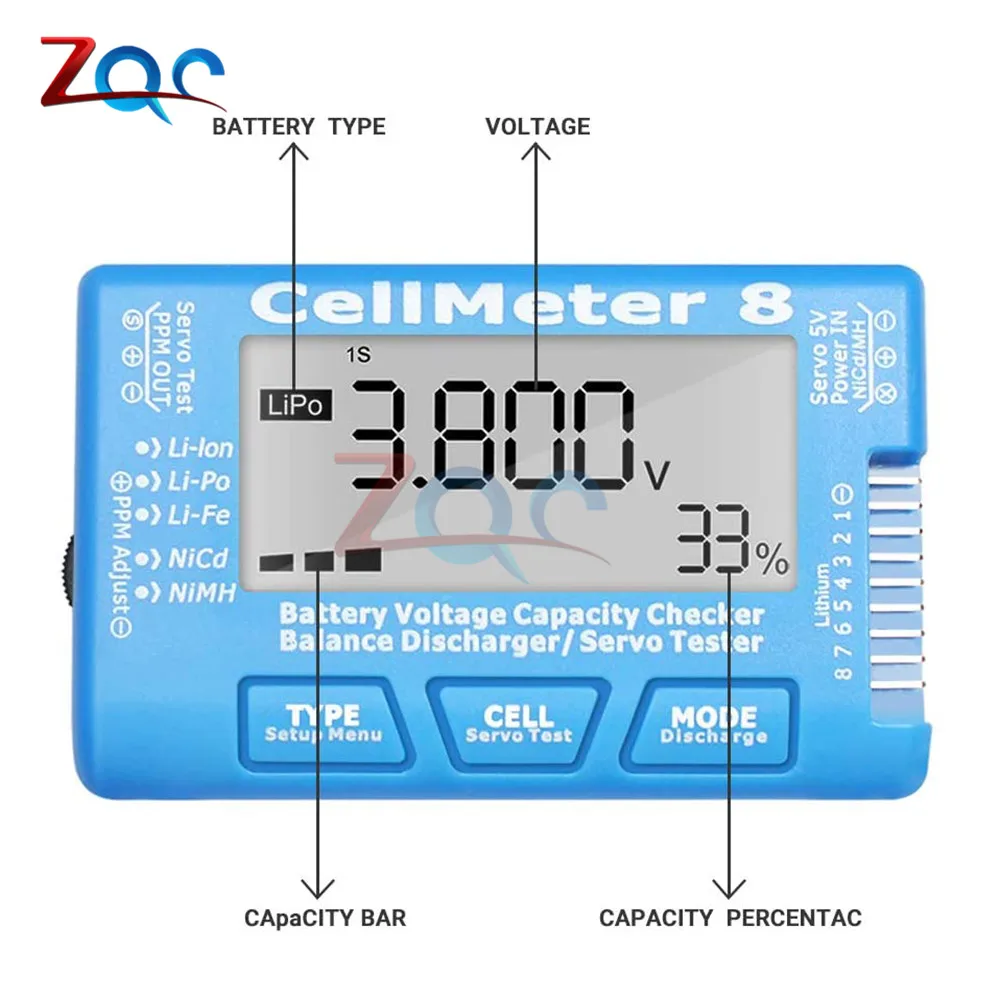 8 w 1 RC Cellmeter 8 cyfrowy akumulator pojemność miernik testowy czujnik napięcia Tester serwomechanizmu dla LiPo życia litowo-jonowa NiMH