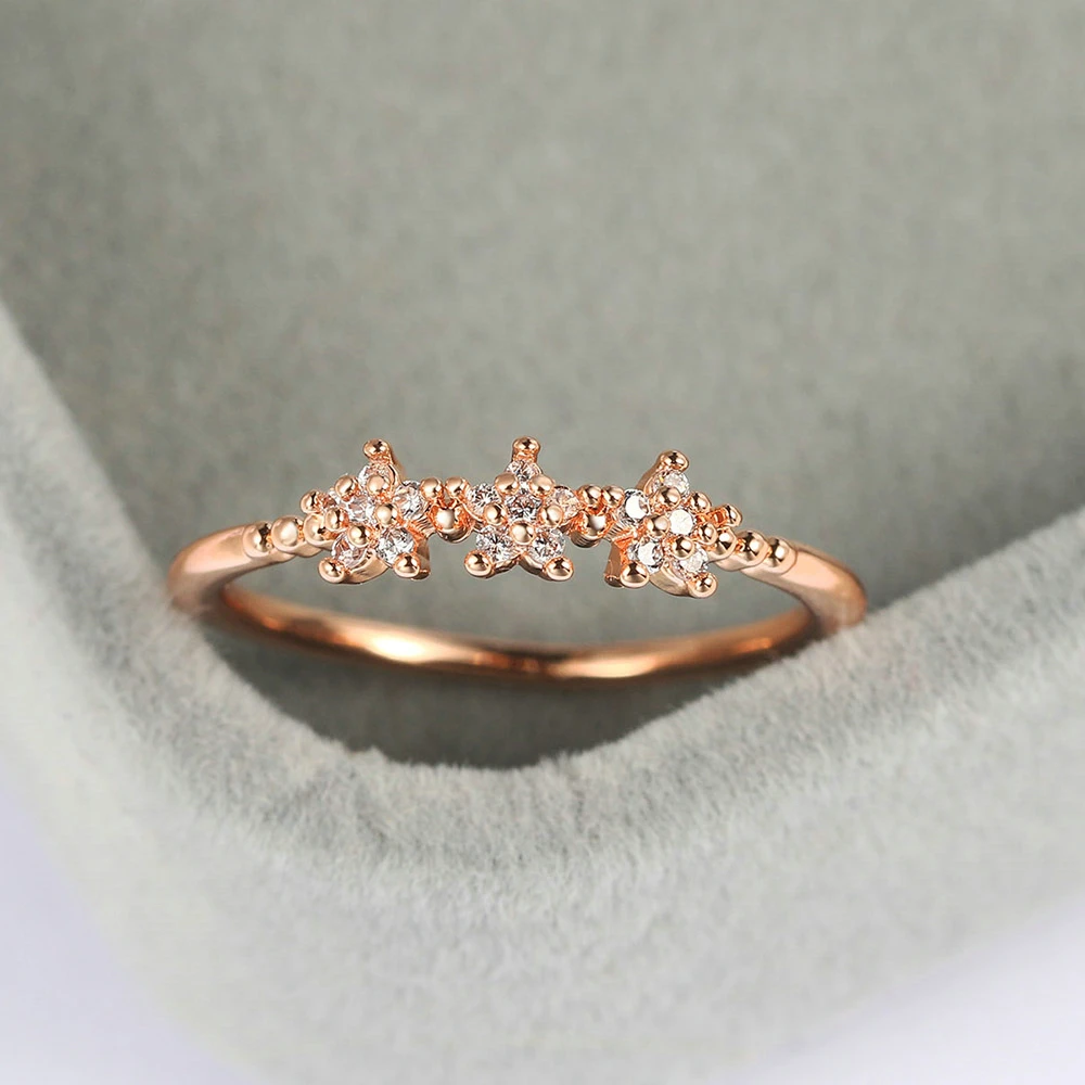 Dainty Rings For Women Special 3 Stars Cubic Zircon Rose Gold Color Silver Color Wedding Engagement Gift Fashion Jewelry R040