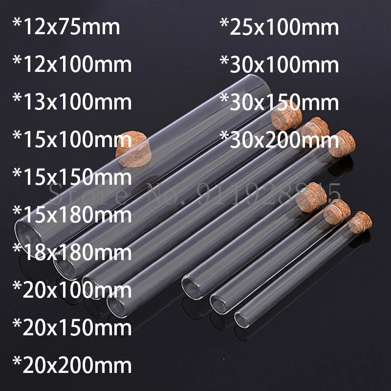 10pcs/20pcs Lab DIA 12mm To 30mm Clear Lab Glass Test Tube with Cork Stoppers Flat Bottom Tubes In Laboratory Supplies