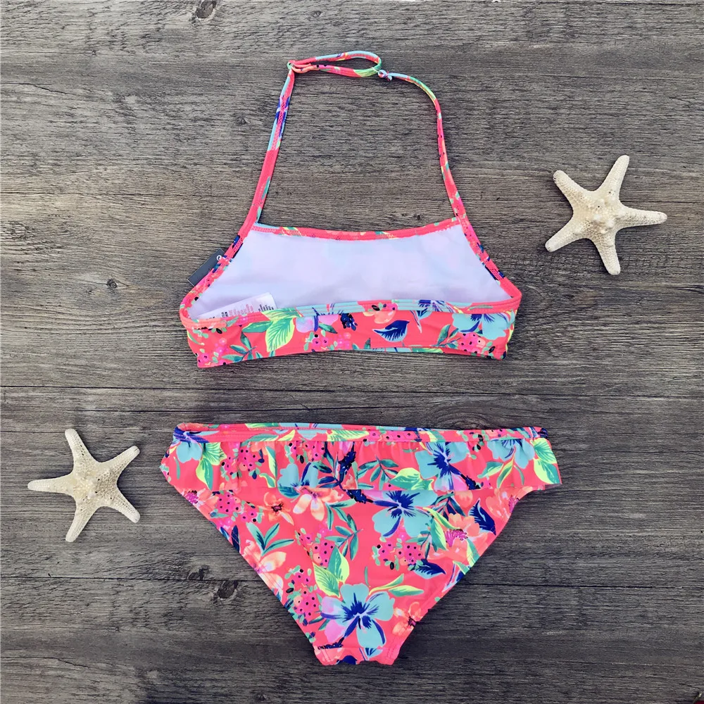 7-14 Years Girls Swimsuits 2 Pieces Bikinis Sets Printing Flower Girl Bikinis Children Swimwear Kids Bathing Suit Girl Beachwear