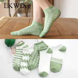 5 Pairs/lot Womens Short Socks Spring Summer Green Stripe Lattice Thin Women's Boat Socks Plaid Socks Lowtube Socks Meias Casual