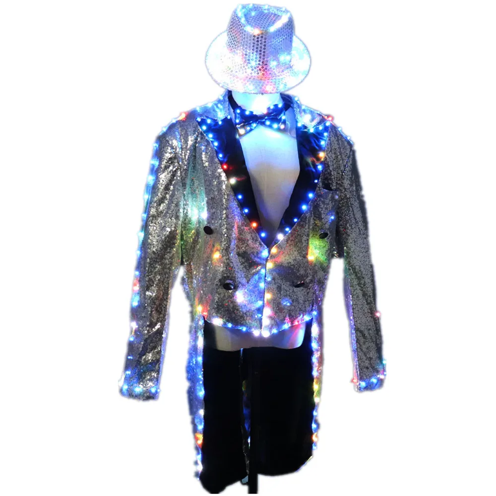 Fashion Swallowtail LED Tuxedo Luminous Costumes Glowing Vestidos LED Clothing Show Men LED Clothes Dance Accessories