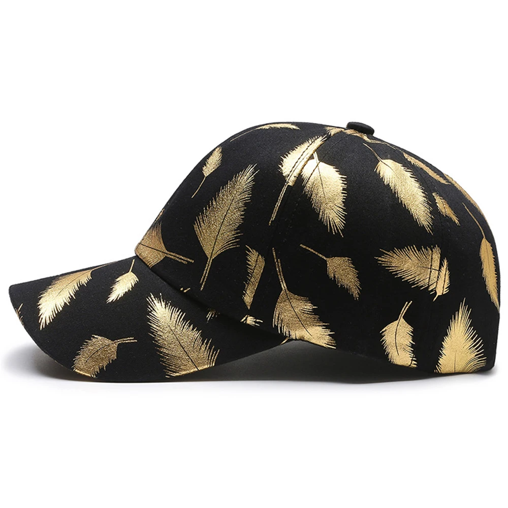 FS Black Golden Feather Print Baseball Cap For Men Hip Hop Snapback Caps Brand Women Hats Cotton Trucker Hat Gorras Para Hombres