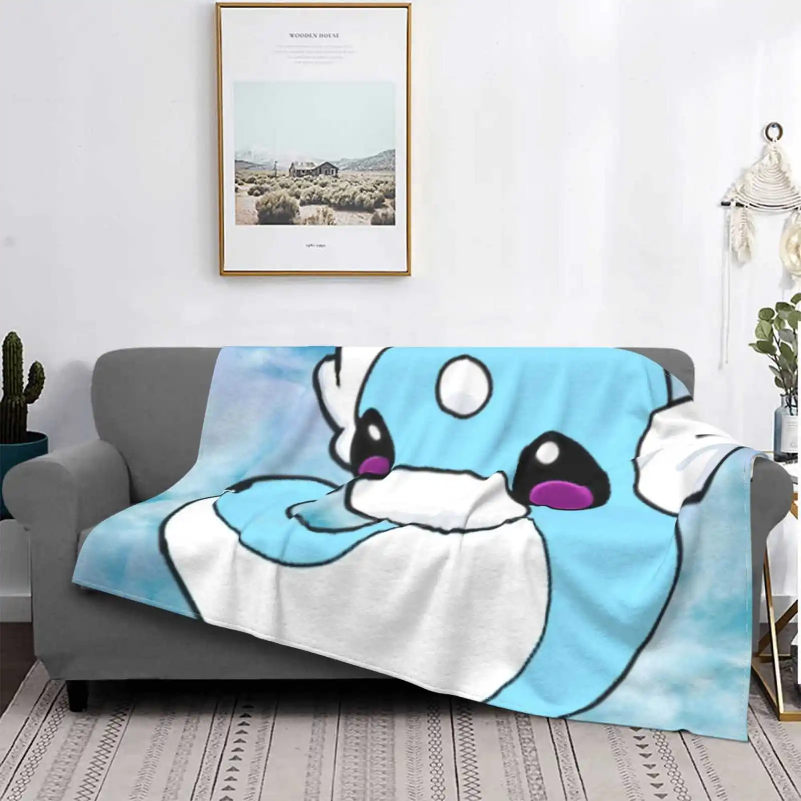 Cute Chibi Dratini New Selling Custom Print Flannel Soft Blanket Dratini Chibi Watercolor Blue Art By Raidyn Raidyn Bass