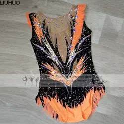 LIUHUO Girls Rhythmic Gymnastics Dress Women Orange Competition Dance Costume Teens Ice Skating Dress Female Dancewear Wholesale