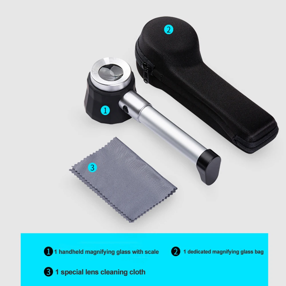 주얼리 우표 수집 독서용 휴대용 돋보기, 3 LED 조명 및 눈금 K9 광학 유리 렌즈, 10X 돋보기