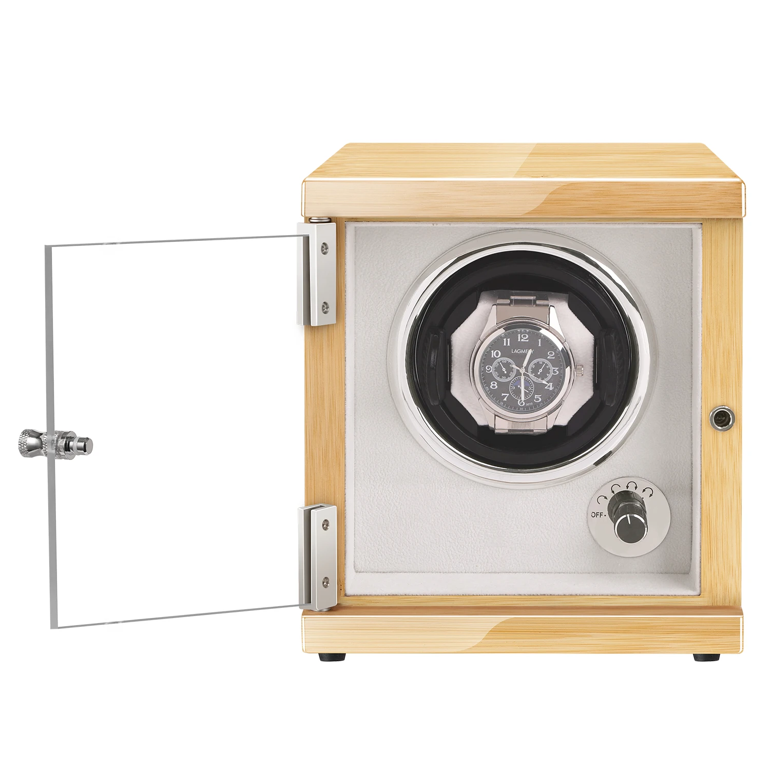 New Rubber wood Watch Winder with Quiet Motors 1+0 Storage Beige flannel  Interior High Quality Wholesale Box LED