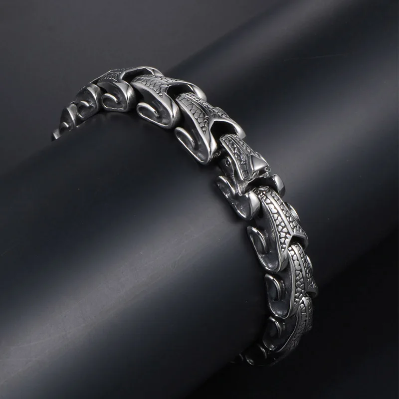 Dragon Bracelet Stainless Steel Biker Punk Bangles Casting Dragon Scale Bracelet Personal Punk Bracelet Men Jewelry Gift