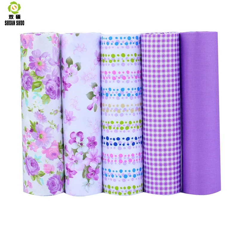 Shuanshuo Tissus Cotton Patchwork Fabric Telas Fat Quarter Bundles Fabric For Sewing DIY Crafts Purple Color 40*50cm 5pcs/lot