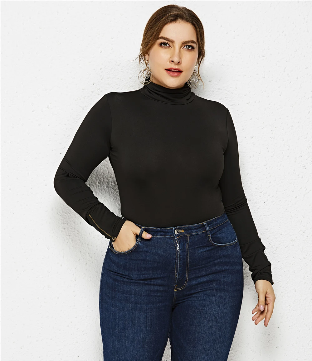 Black White Big Size Women\'s Clothing Oversized Turtleneck Sweaters Ladies 2022 Winter Long Sleeve Top Female Bodysuit Pullovers