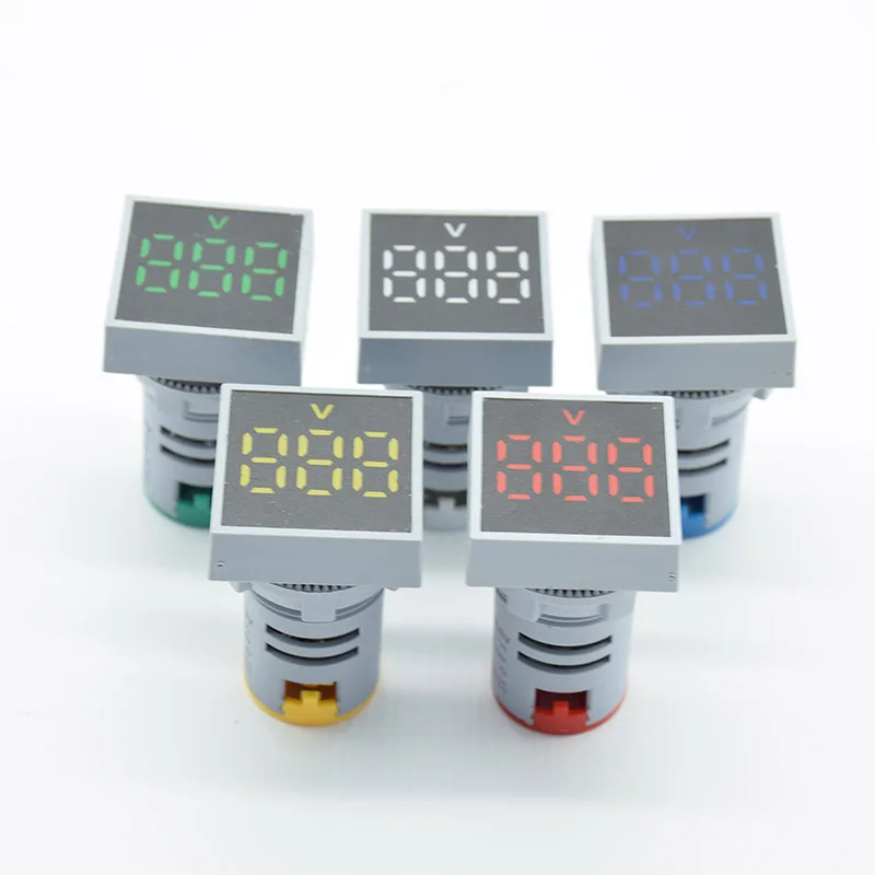 22mm AC 12-500V Voltmeter Square Panel LED Digital Voltage Meter Indicator Light 60-500V red green yellow white blue 22MM Square