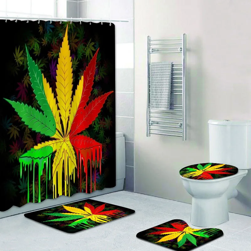 

Dripping Marijuana Leaf Rasta Reggae Music Shower Curtains Bathroom Curtain for Bathtub Home Decor Rasta Bath Mats Rugs Carpet