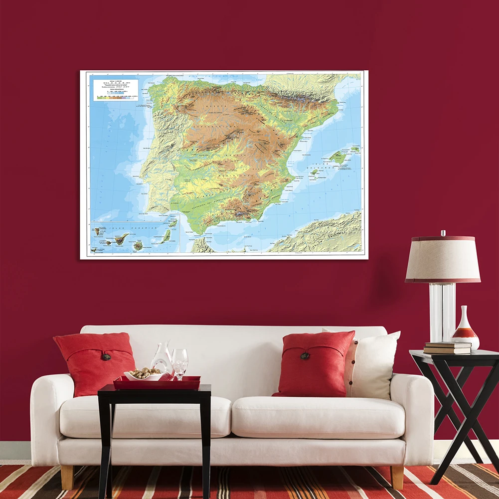 Mapa da espanha topa (em espanhol), pintura em tela não tecida, pôster de arte para parede, material escolar, decoração para casa, 150x100 cm