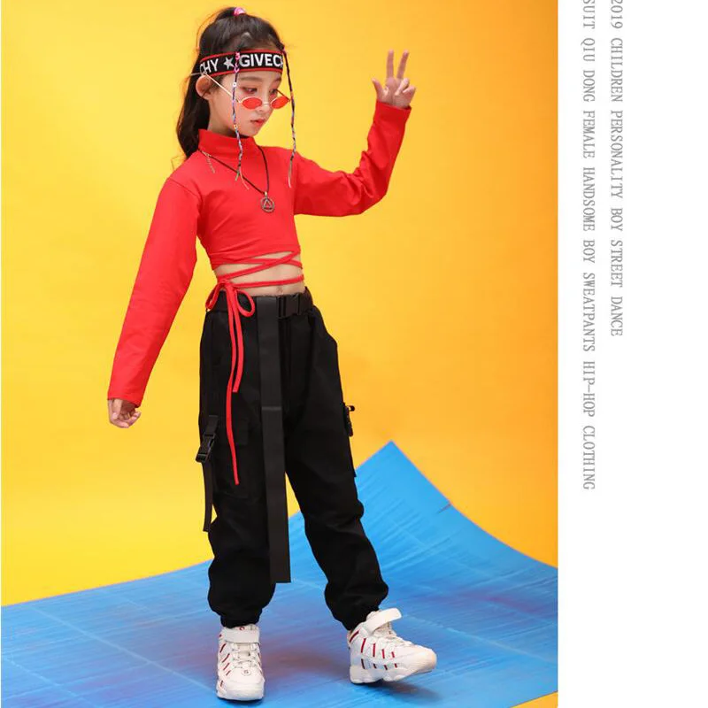 Children Hip Hop Clothing Sweatshirt Black Shirt Top Crop Casual Pants for Girl Jazz Dance Costume Ballroom Dancing Clothes Wear