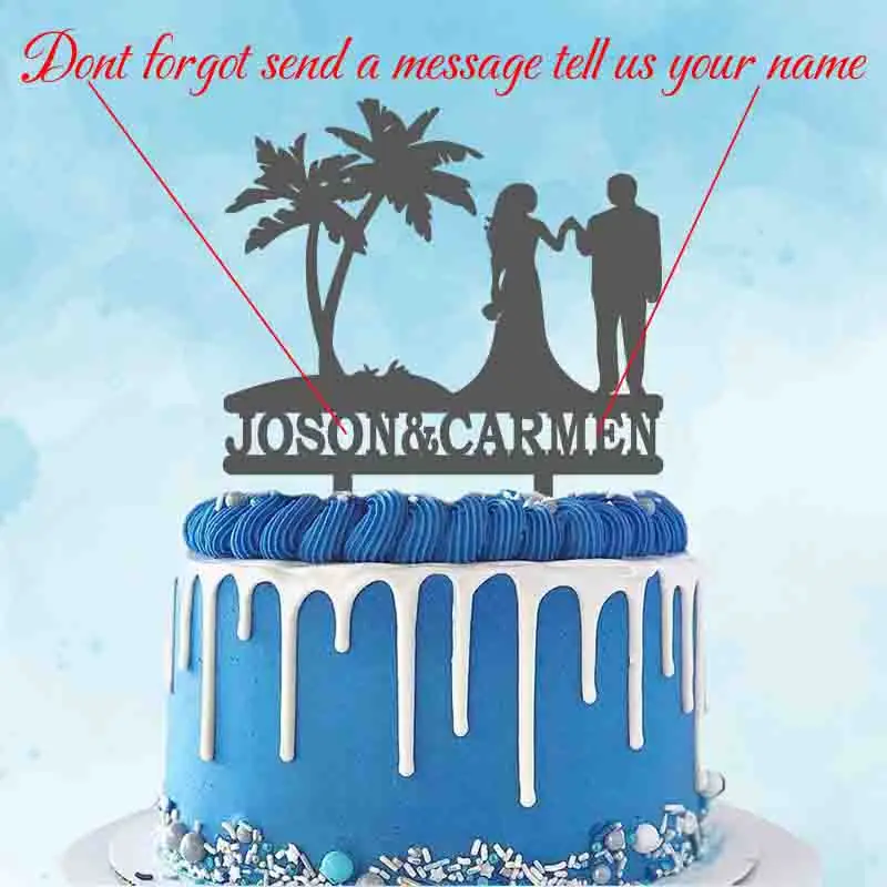 Custom Couple Name Island Beach Wedding Couple Under Palm Tree Wedding Cake Topper YC191