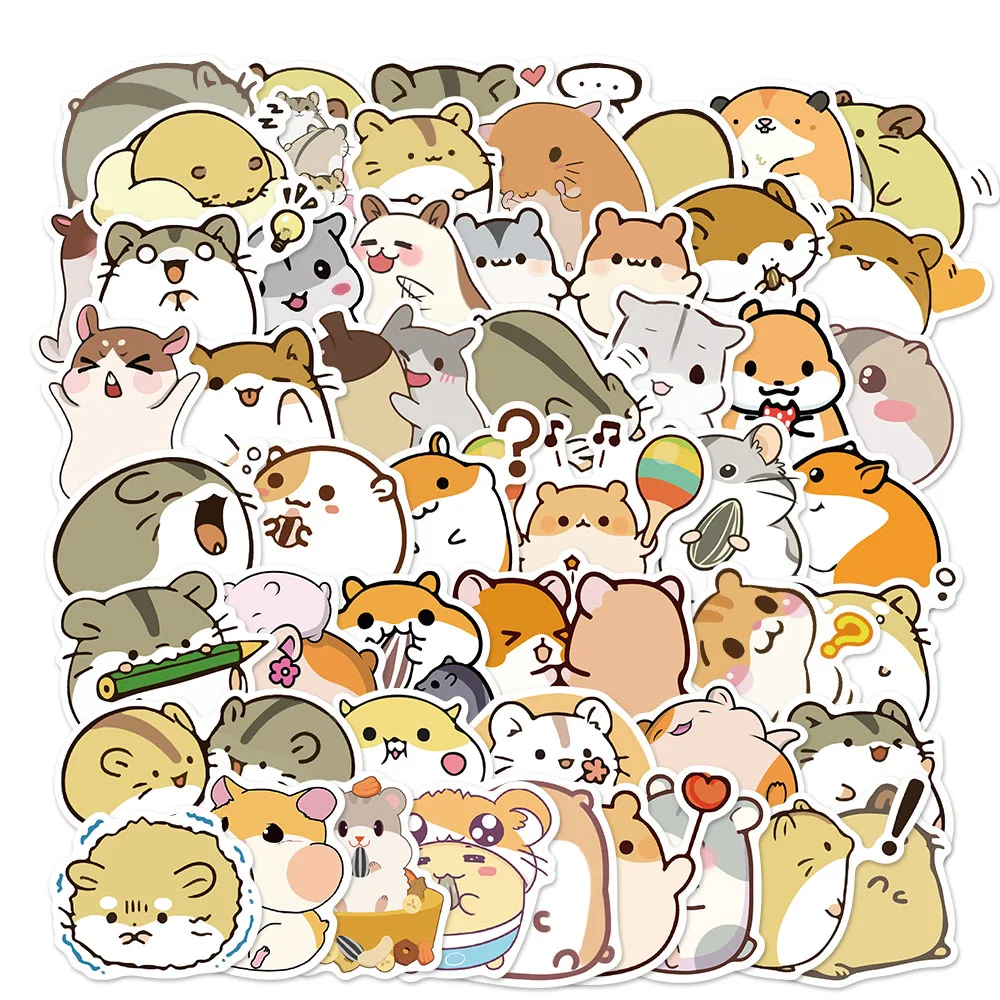 50/100pcs Cute Cartoon Animal Little Hamster Waterproof Stickers for Laptop Phone Notebook Guitar Suitcase Kids Stickers