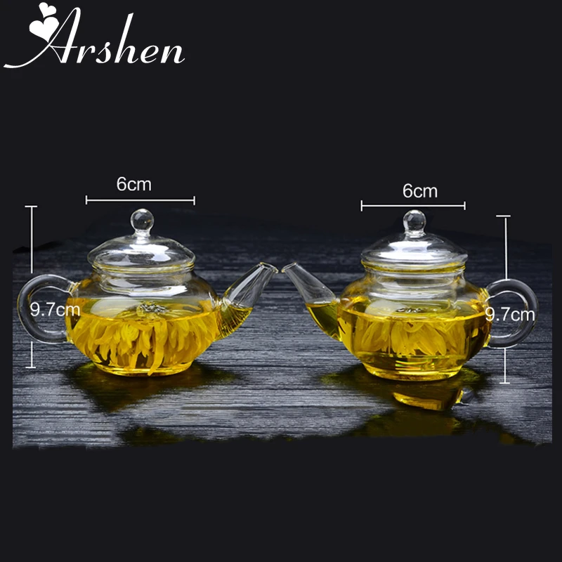 Arshen Newest 250ml Filterable Heat-resistant Glass Teapot Double Wall or With Stainless Steel Spring Teapot Clear Glass Tea Pot