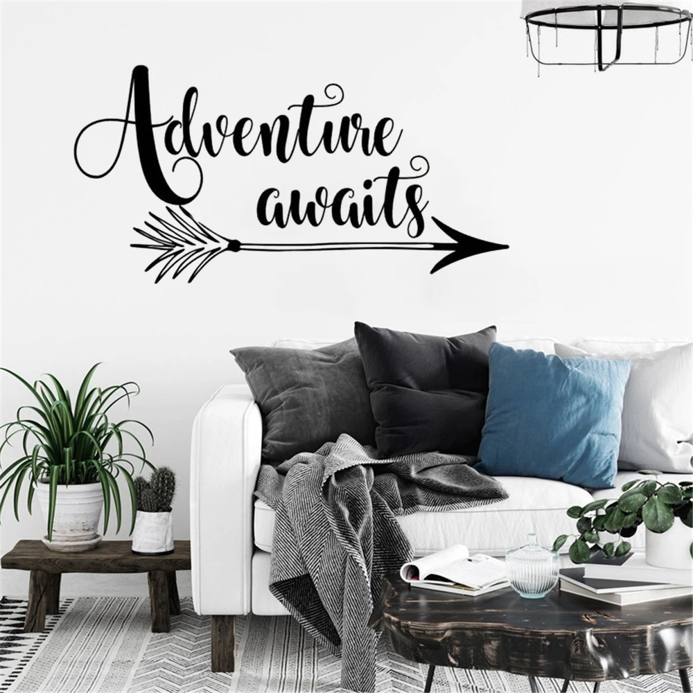 Adventure awaits wall decal Arrow Adventure camping Wall Sticker Home decor Design Vinyl decal Removable Art Wall Decor