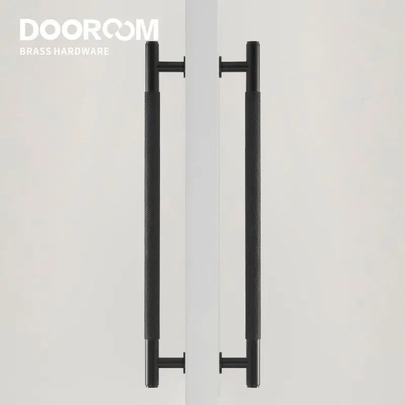 Dooroom Maniglie per porte zigrinate in ottone Doppia porta Porta in legno Doccia Singolo lato doppio lato Maniglie nere oro opaco