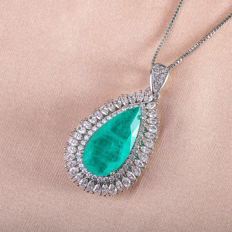 Cellacity Women paraiba gemstone pendant necklace silver 925 jewelry with water drop shape stone wedding party wholesale gift